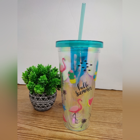 Tumbler 23oz.Double Wall Insulation Print Cup With Straw And Lid - Picture 5 of 8